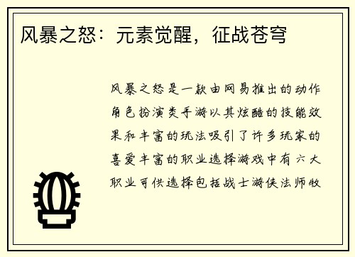 风暴之怒：元素觉醒，征战苍穹